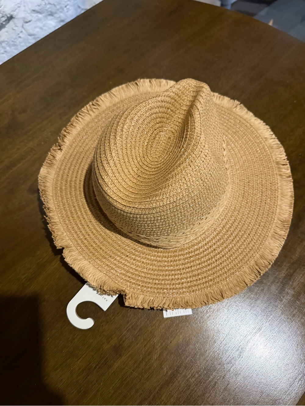 Fringed Wide-Brim Straw Sun Hat - Tan